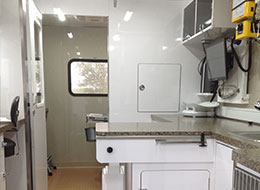 Inside of our mobile vet animal hospital